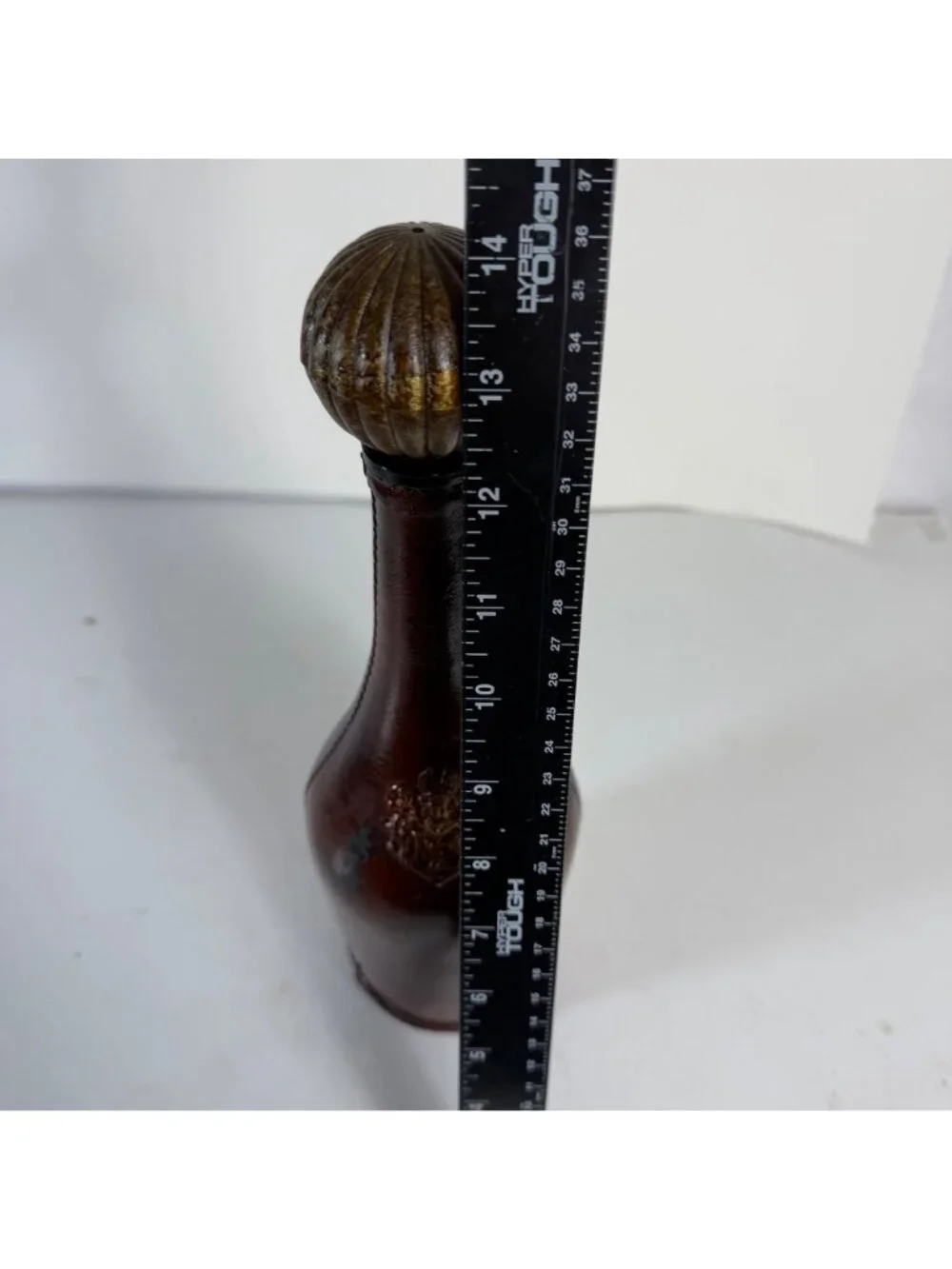 Italian Leather Covered Decanter Bottle Globe Stopper VTG MCM Barware Decor